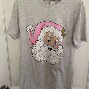 Kids Santa Graphic T-Shirt - Gray & Pink